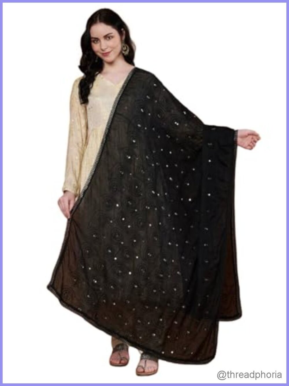 Pure Cotton Dupatta Scarf Wrap with Spiral Stitch Detailing and Sequin